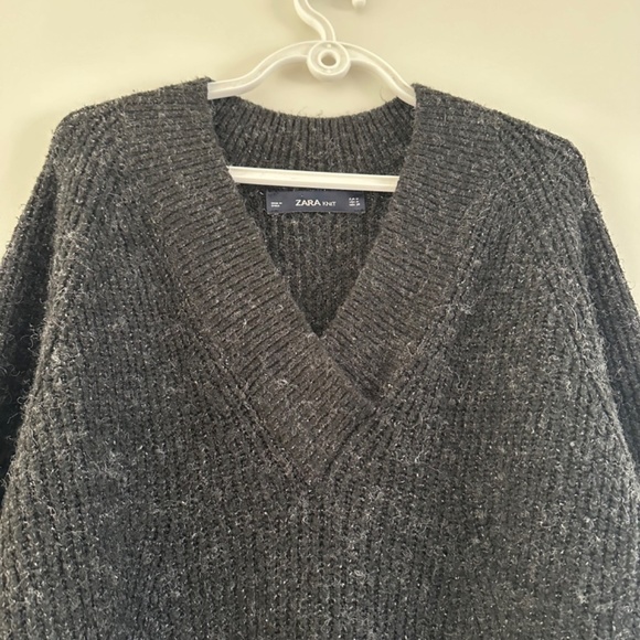 Zara Charcoal Knit Oversized Long Sleeve Sweater Dress, M - Picture 8 of 11